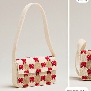 Anthropologie Fiona Beaded Shoulder Bag Red Bow